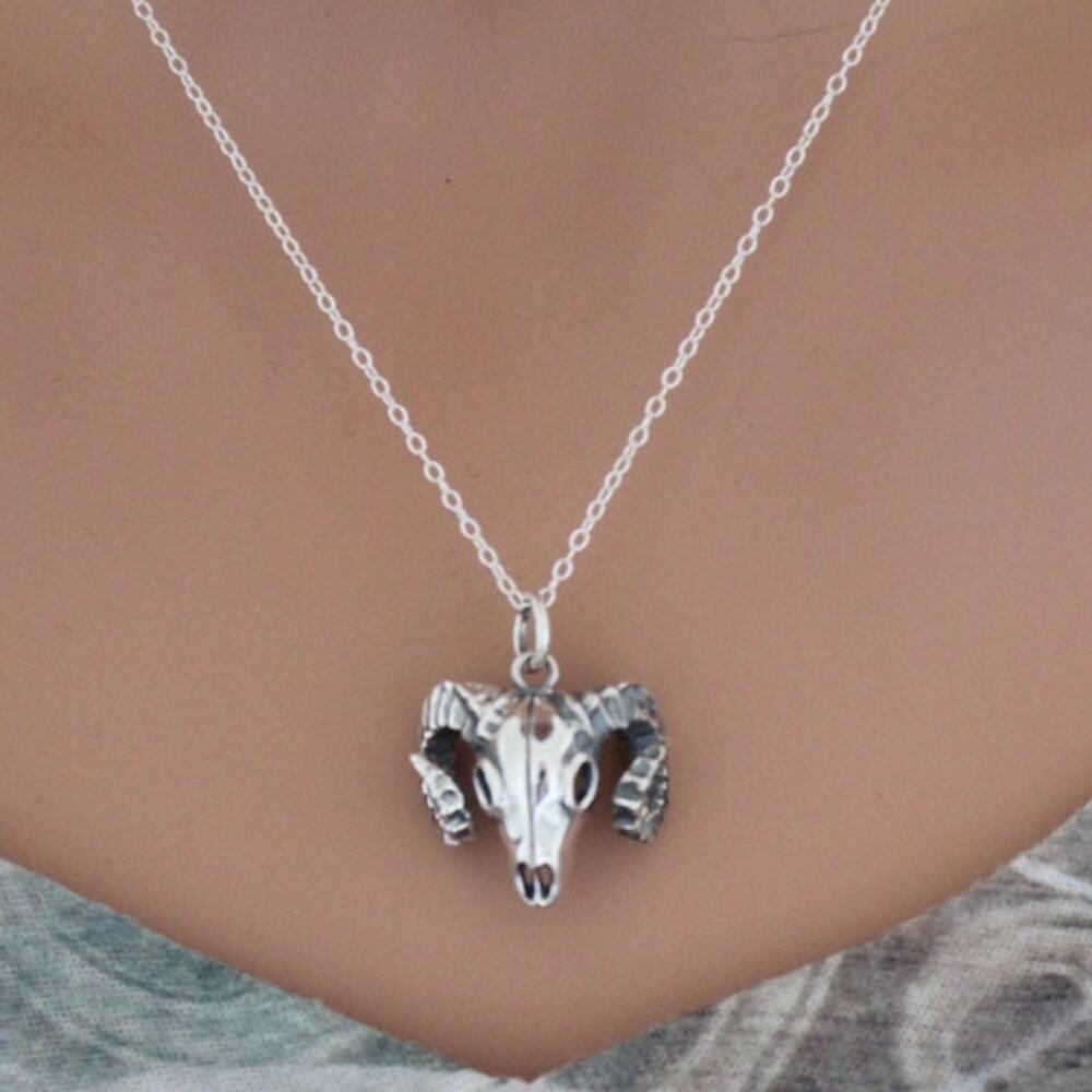 Sterling Silver Sheep Skull Necklace